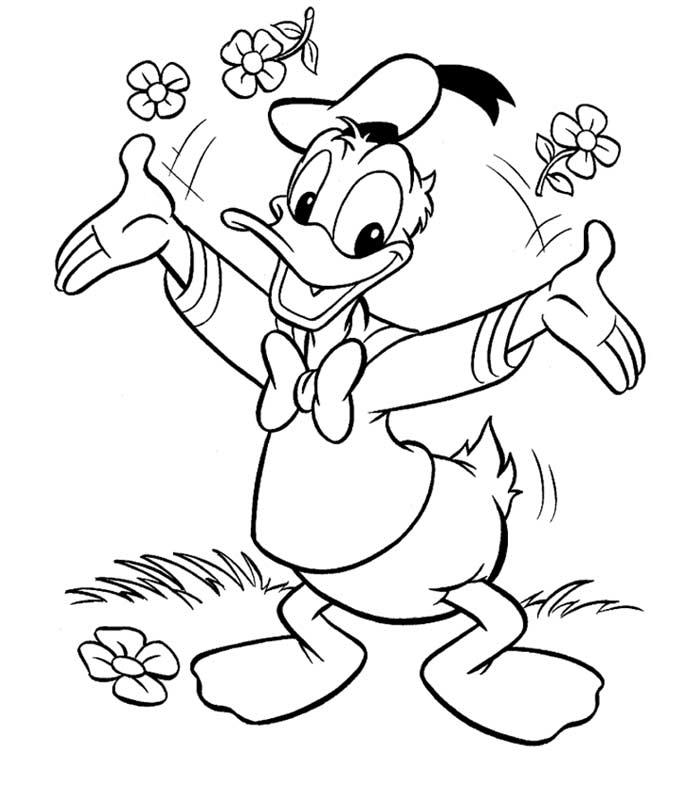 coloriage donald et les fleurs